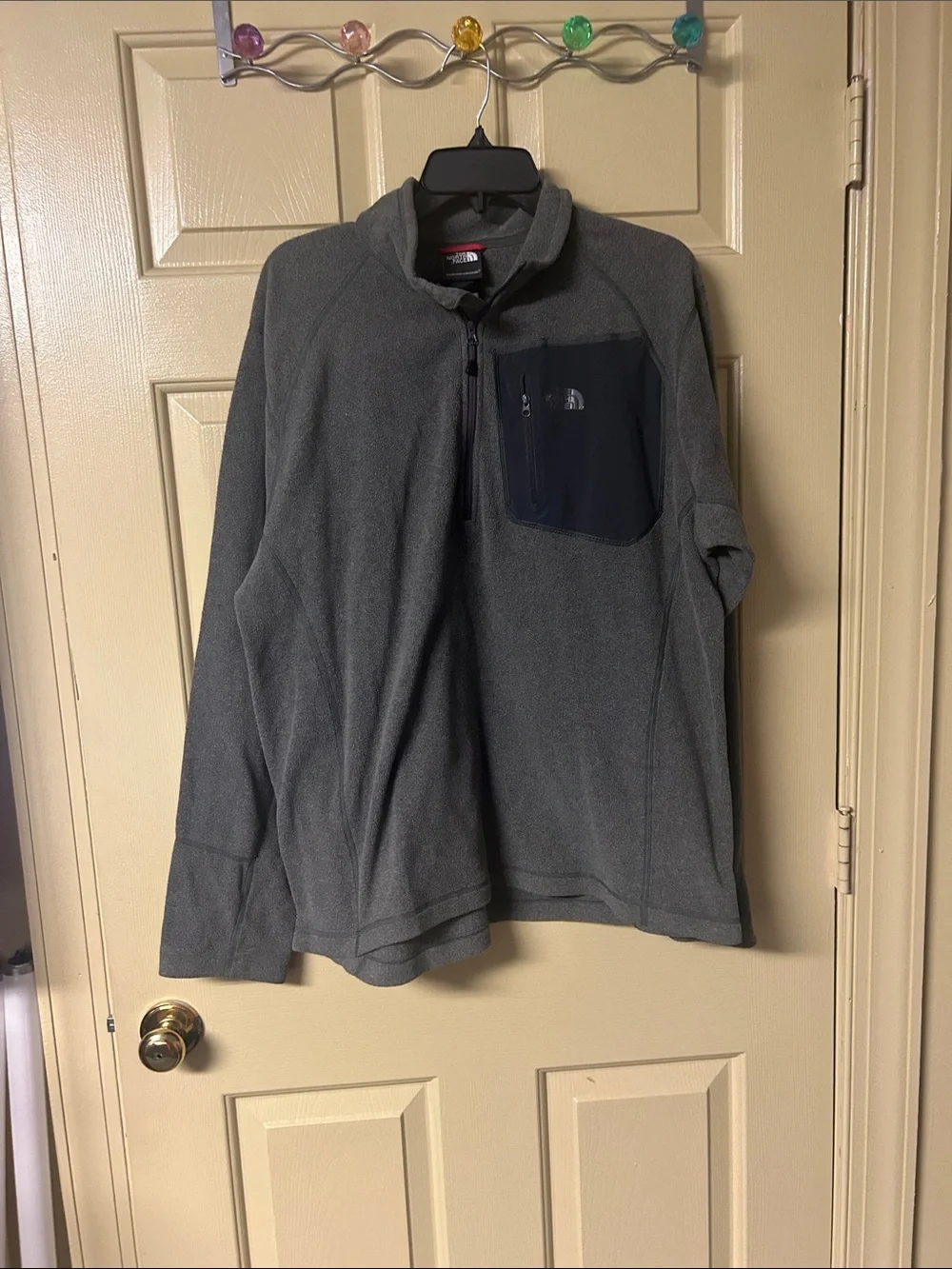 The North Face Men’s Dark Gray Quarter-Zip Fleece with Navy Chest Pocket